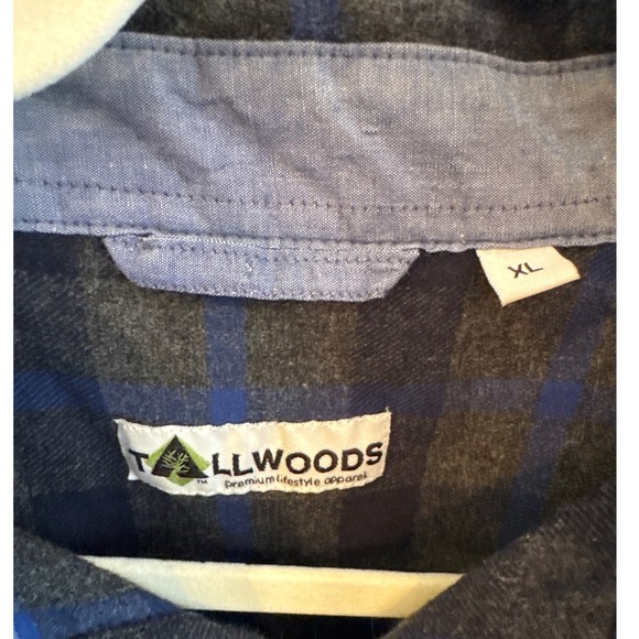 Tallwoods Mens XL Flannel Shirt Blue Charcoal Grey Plaid Button Down Long Sleeve - Picture 2 of 3